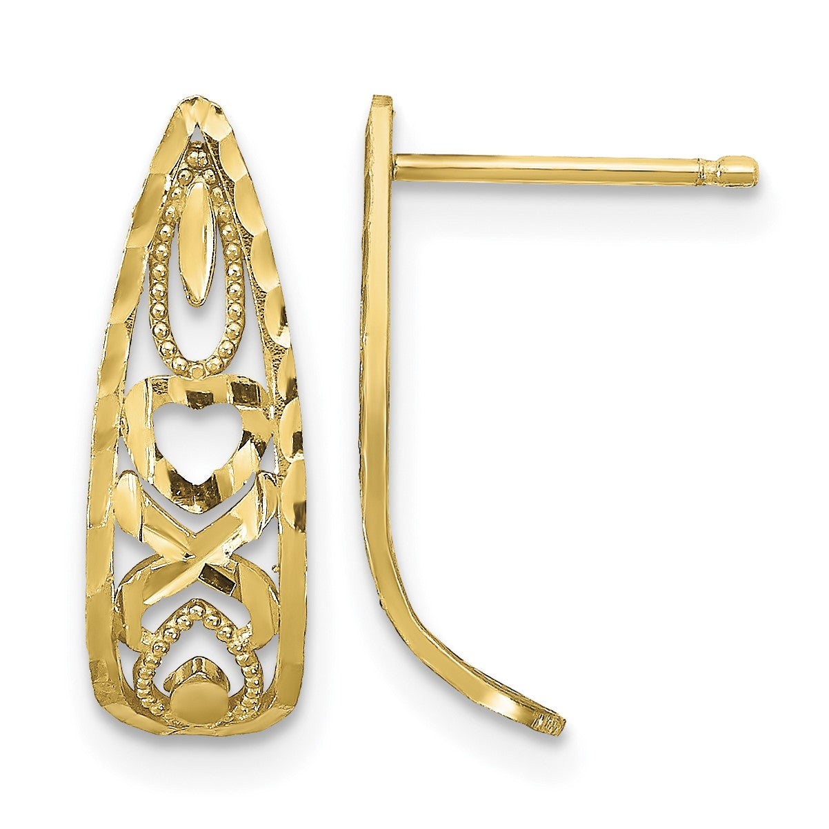 14K Diamond-cut X-and-Heart J-Hoop Post Earrings