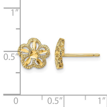 14K Diamond-cut Flower Post Earrings