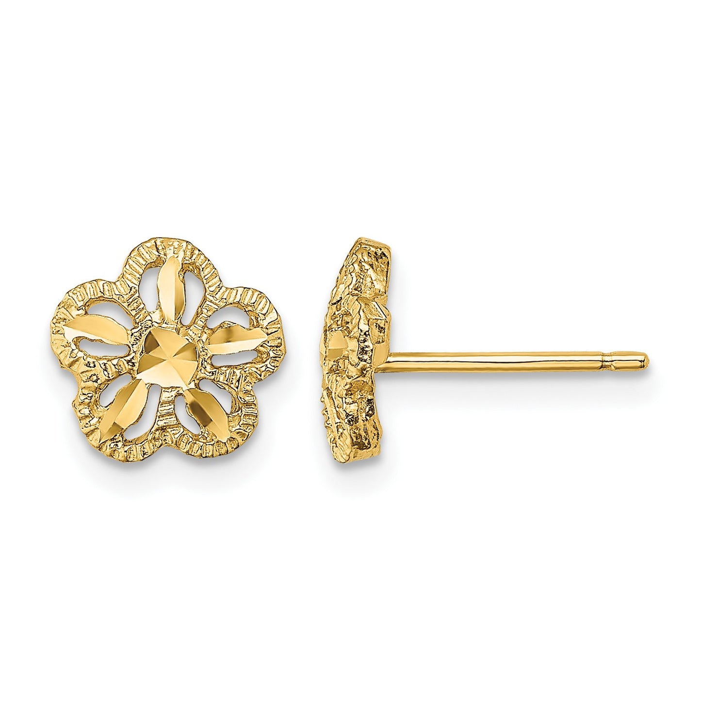 14K Diamond-cut Flower Post Earrings