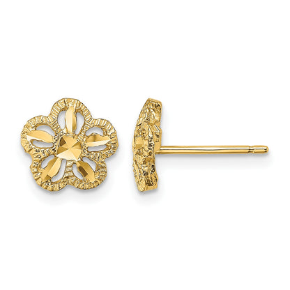 14K Diamond-cut Flower Post Earrings