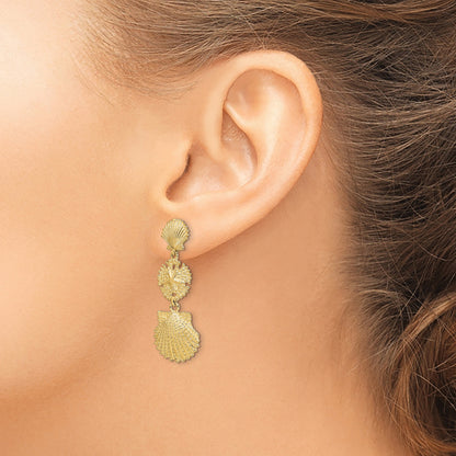 14K Scallop, Sand Dollar,,Scallop Dangle Earrings