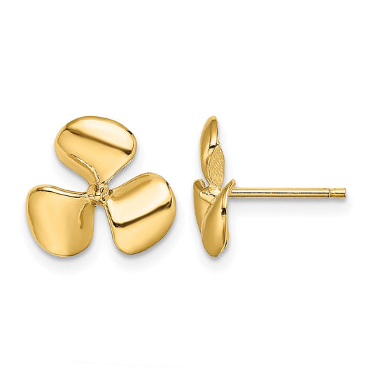 14K Polished Three Blade Propeller with Center Bead Post Earrings