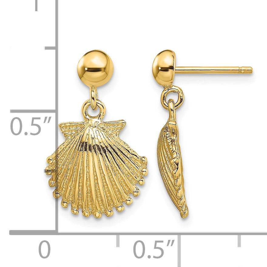 14K Polished Scallop Shell Dangle Earrings