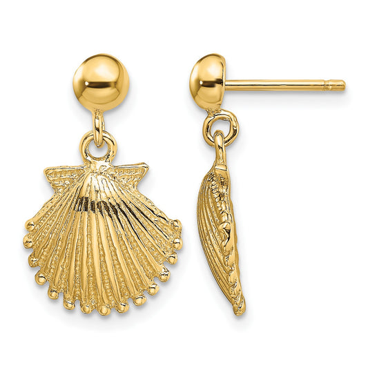 14K Polished Scallop Shell Dangle Earrings