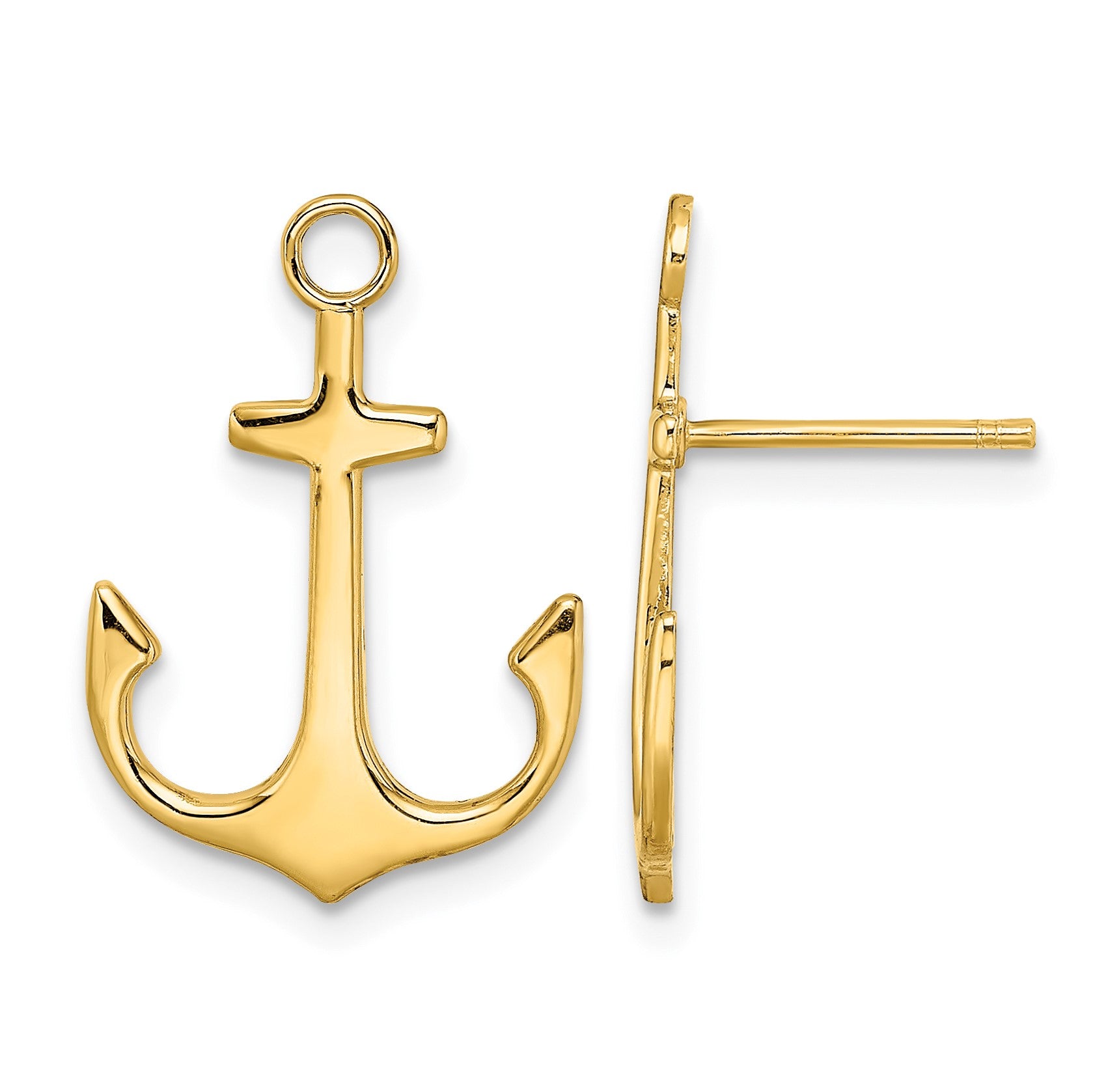 14K Polished  2-D Anchor Post Earrings