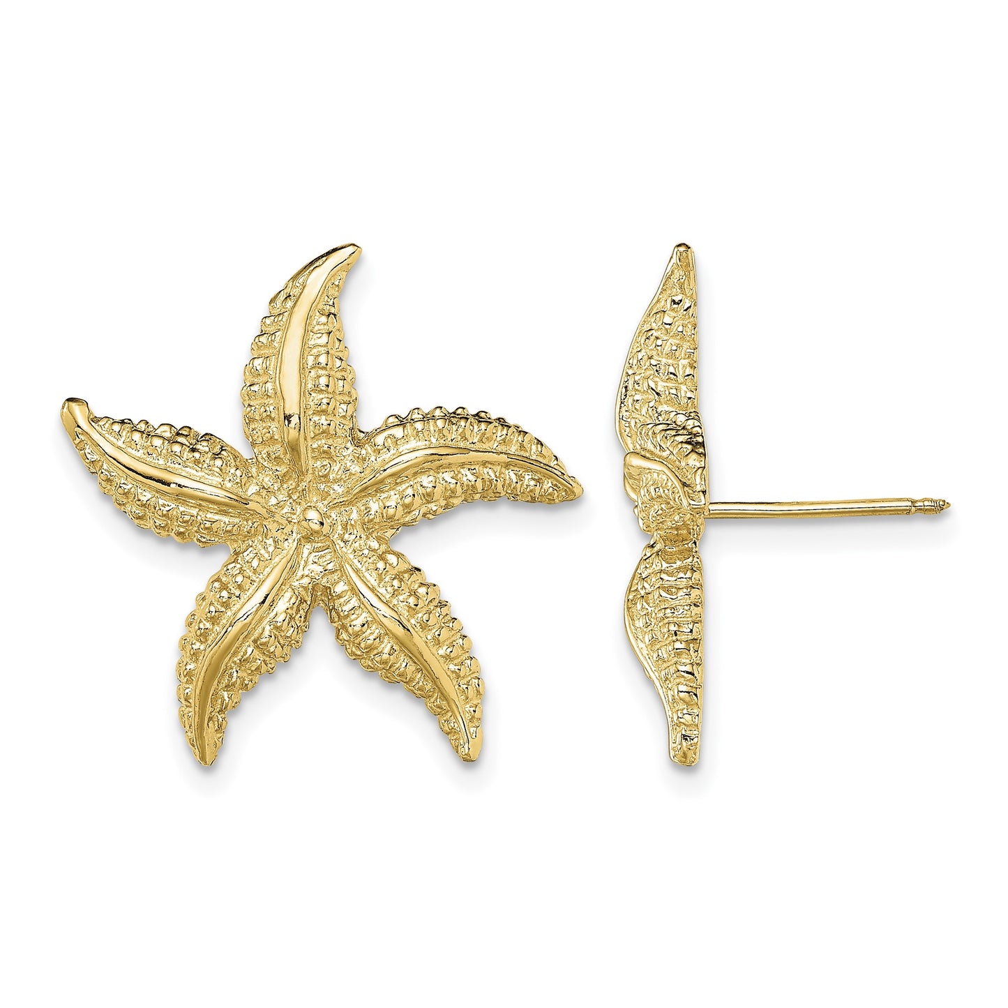 14K 2-D Polished and Textured Starfish Post Earrings