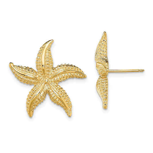 14K 2-D Polished and Textured Starfish Post Earrings