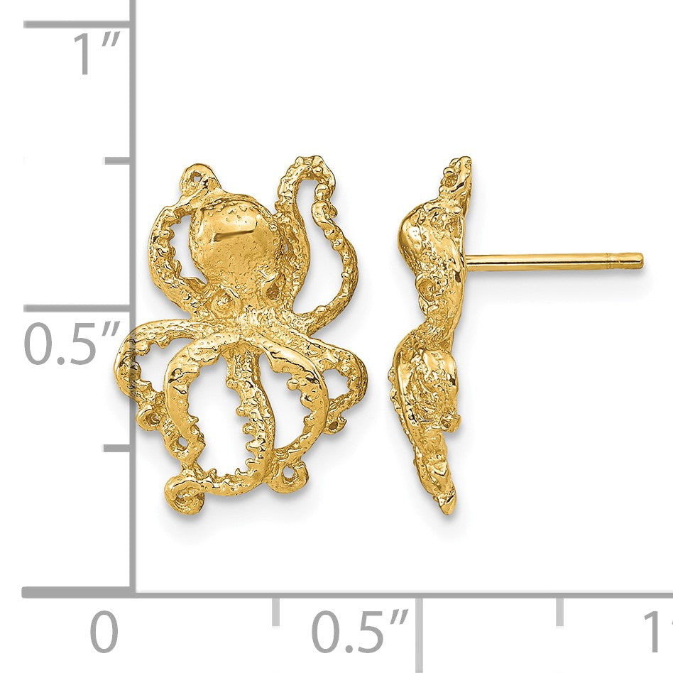 14K 2-D Polished Octopus Post Earrings