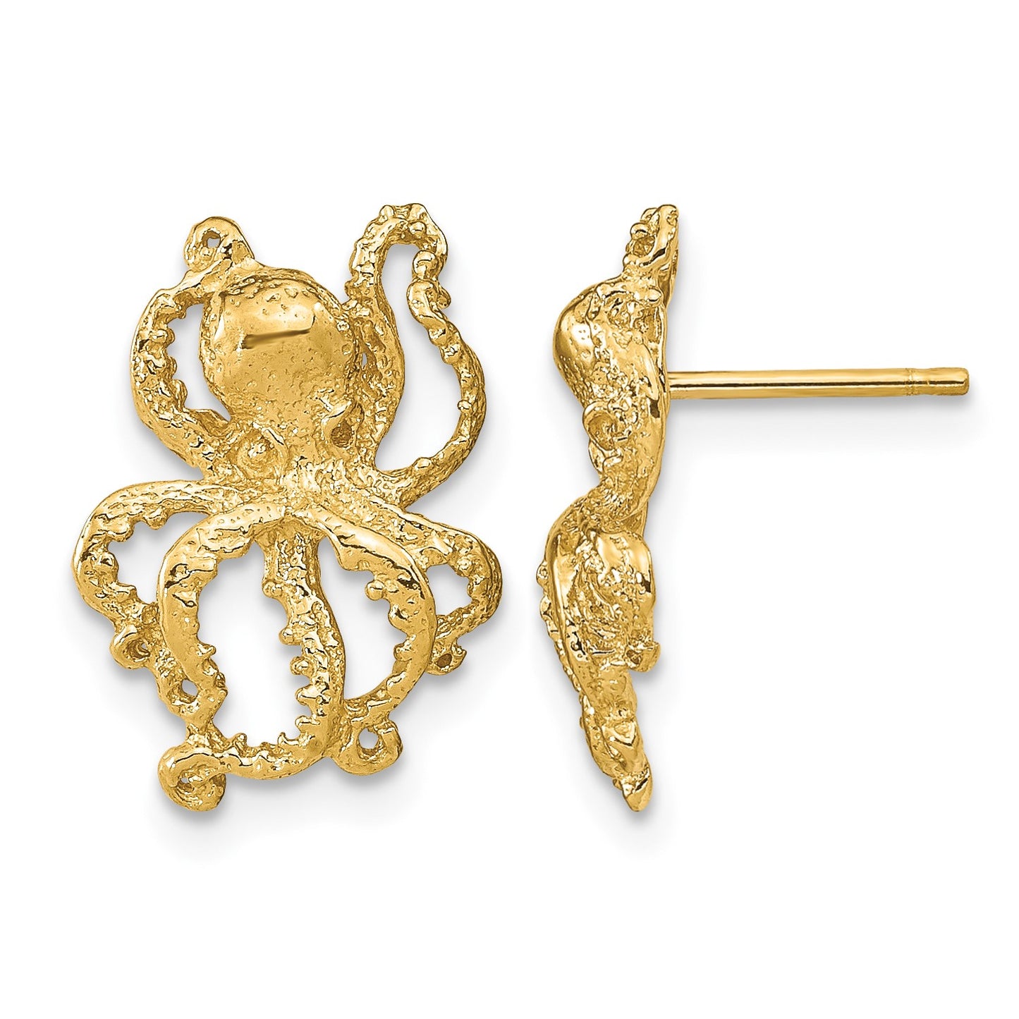 14K 2-D Polished Octopus Post Earrings