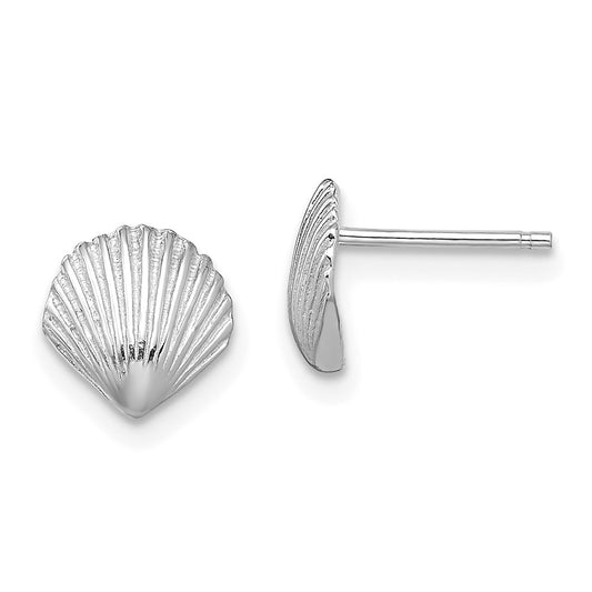 14K White Gold Scallop Shell Post Earrings