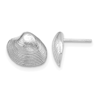 14K White Gold Clam Shell Post Earrings