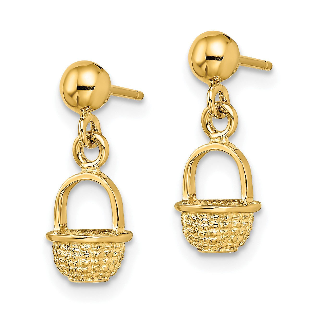 14K 3-D Mini Basket Dangle Post Earrings
