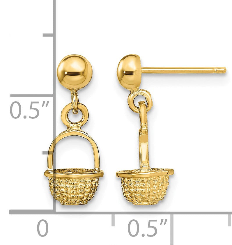 14K 3-D Mini Basket Dangle Post Earrings