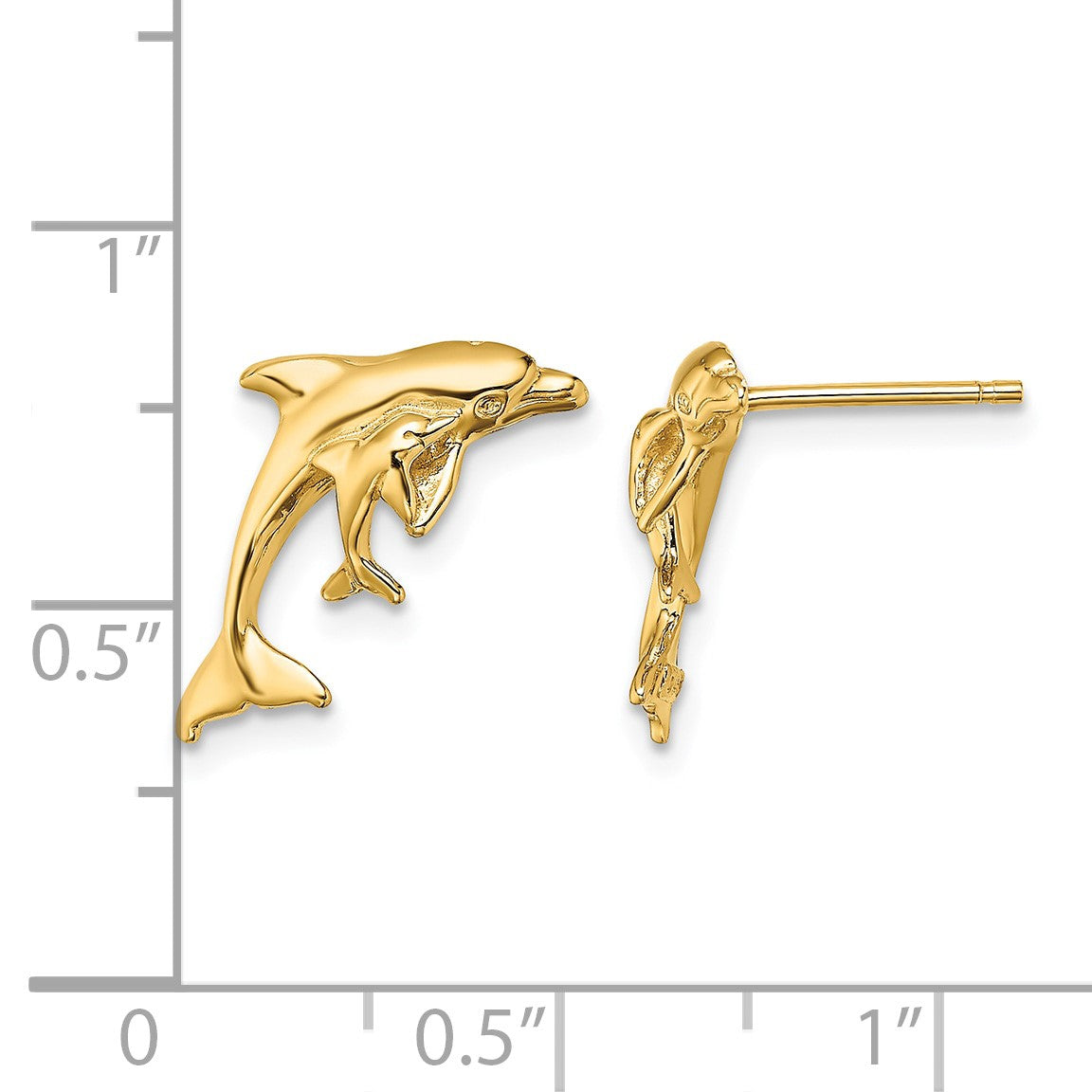 14K Polished Dolphin and Baby Post Earrings
