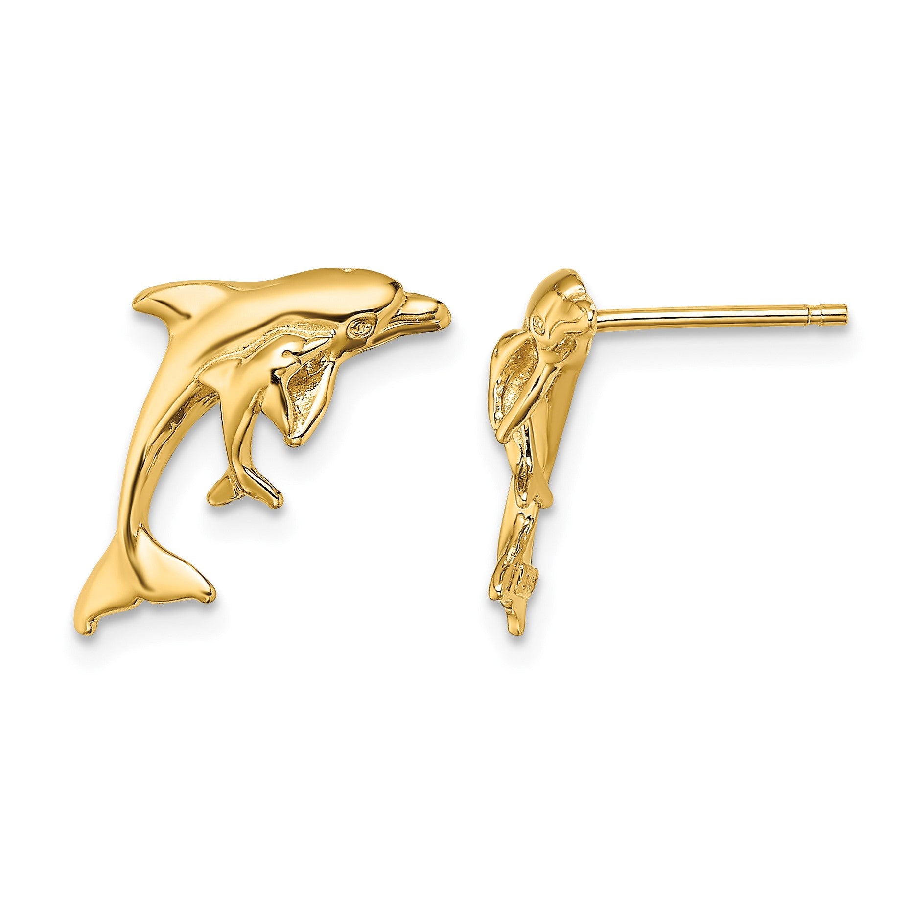14K Polished Dolphin and Baby Post Earrings