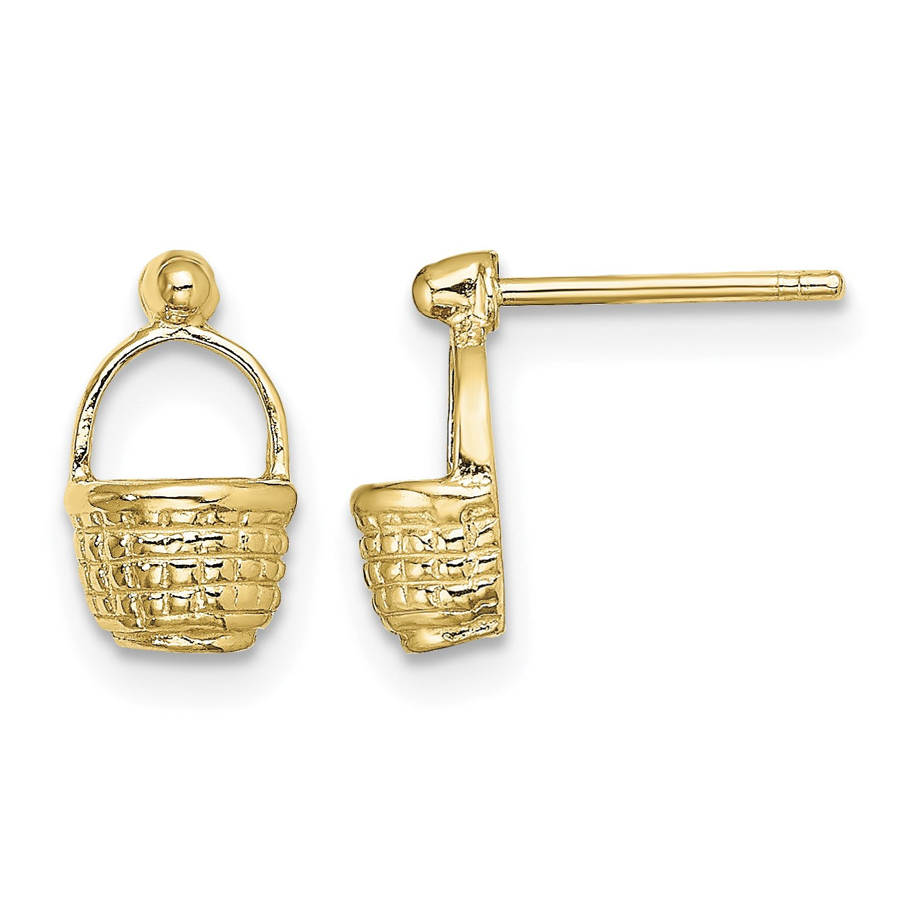 14K Mini Basket Flat Back Dangle Post Earrings