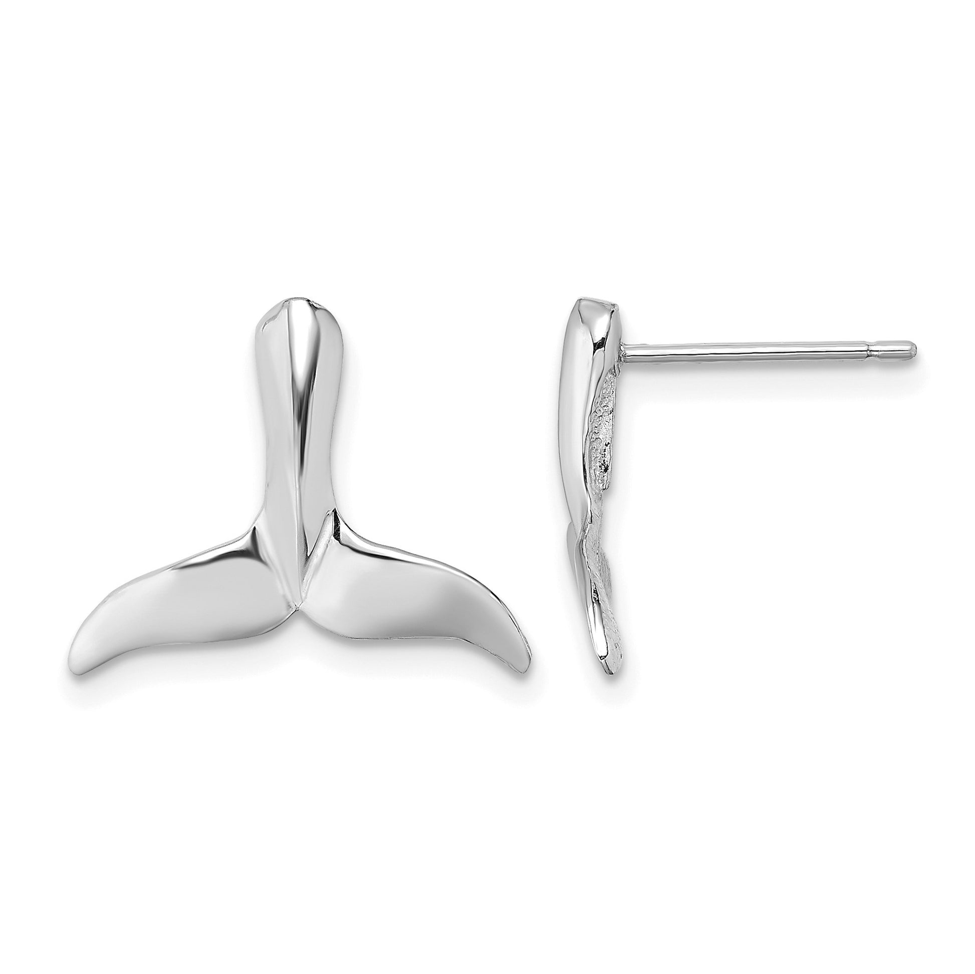 14K White Gold Polished Whale Tail Post Earrings