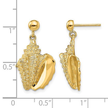 14K 2-D Conch Shell Dangle Post Earrings
