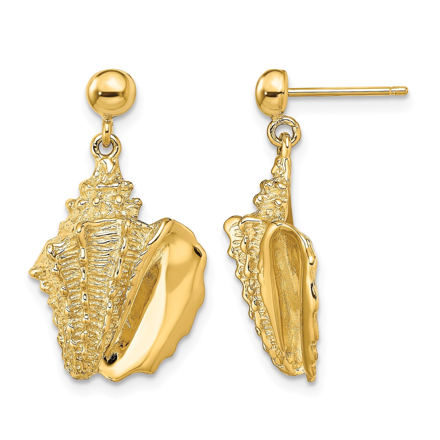 14K 2-D Conch Shell Dangle Post Earrings