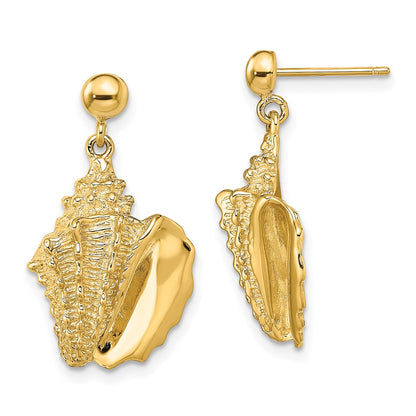 14K 2-D Conch Shell Dangle Post Earrings