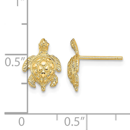 14K 2-D  Textured Sea Turtle Post Earrings