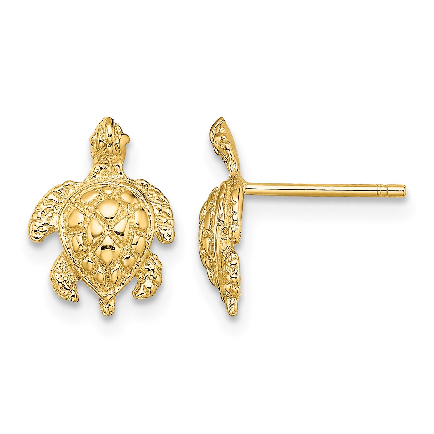 14K 2-D  Textured Sea Turtle Post Earrings