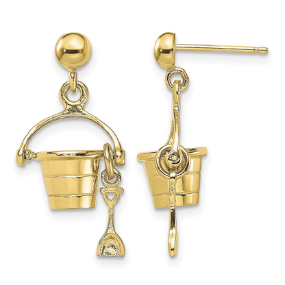 14K 3-D Beach Bucket with Shovel Dangle Post Earrings