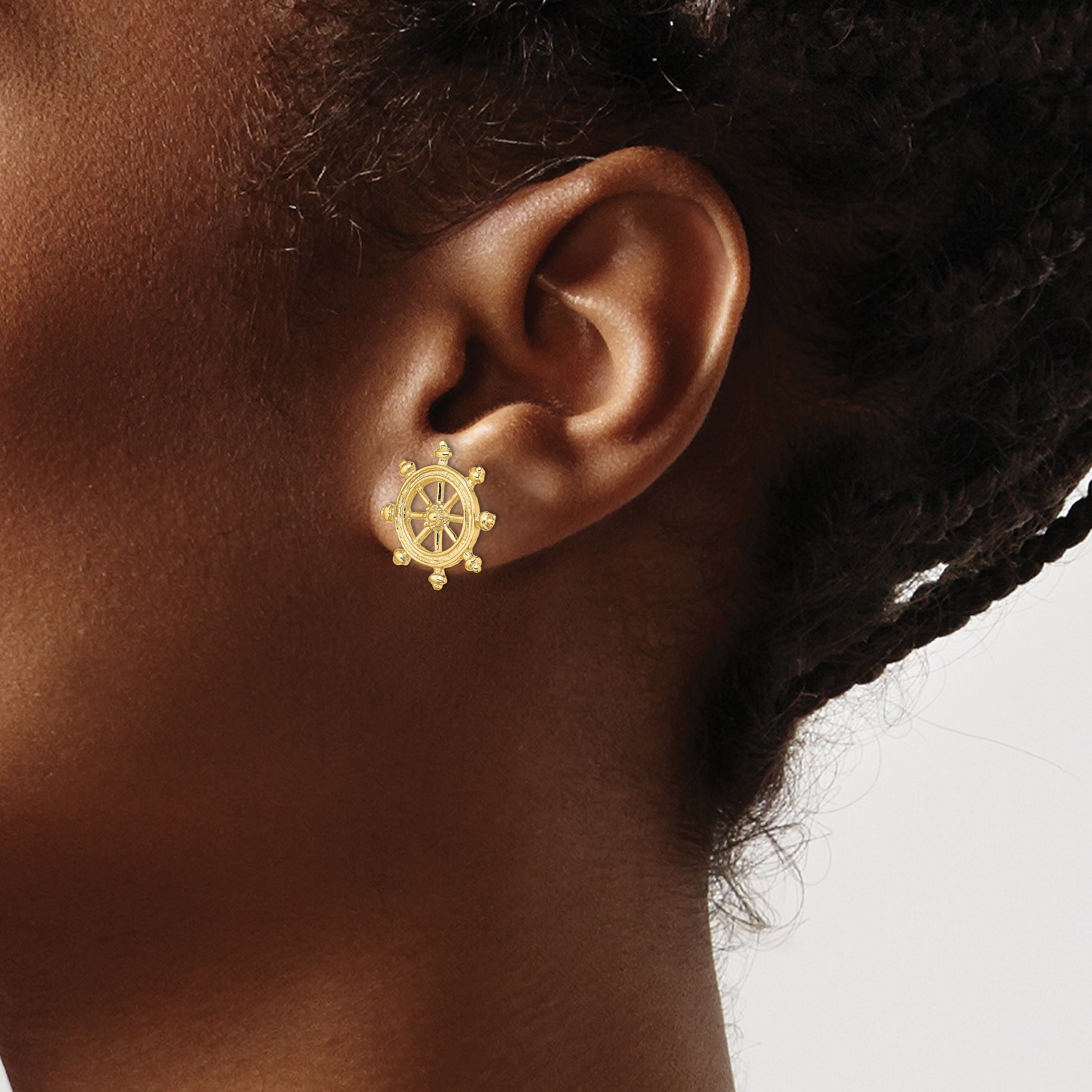 14K Ships Wheel Post Earrings