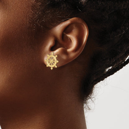 14K Ships Wheel Post Earrings
