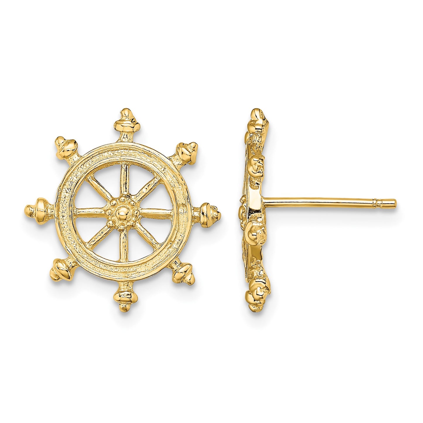 14K Ships Wheel Post Earrings