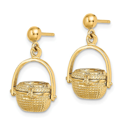 14K 3-D Nantucket Basket Opens Dangle Post Earrings