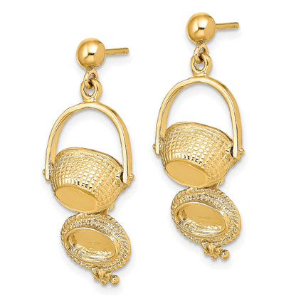 14K 3-D Nantucket Basket Opens Dangle Post Earrings