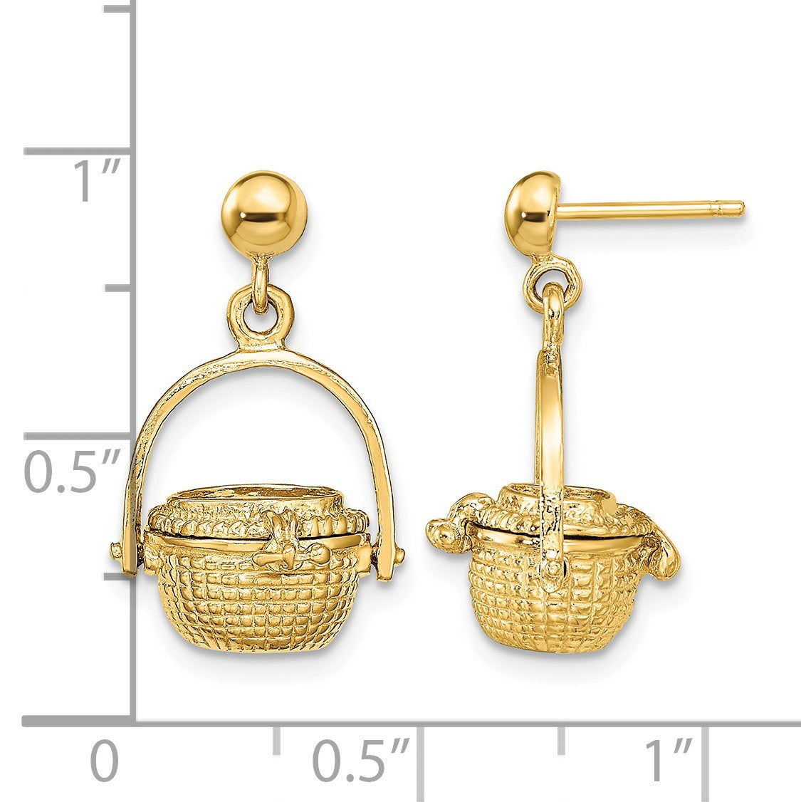 14K 3-D Nantucket Basket Opens Dangle Post Earrings
