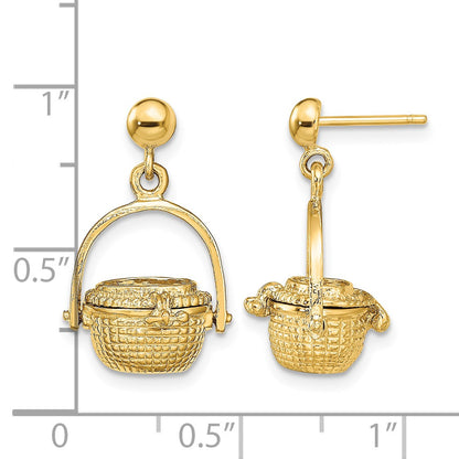 14K 3-D Nantucket Basket Opens Dangle Post Earrings