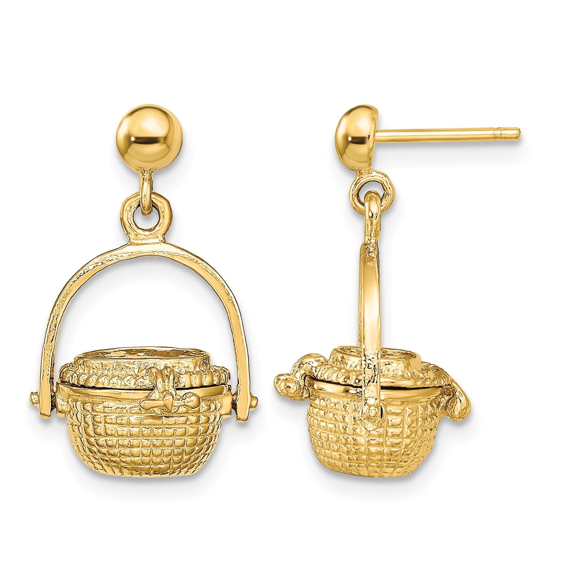 14K 3-D Nantucket Basket Opens Dangle Post Earrings