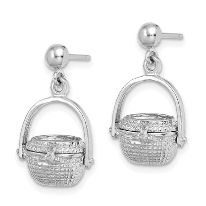 14K White Gold 3-D Nantucket Basket Opens Dangle Post Earrings