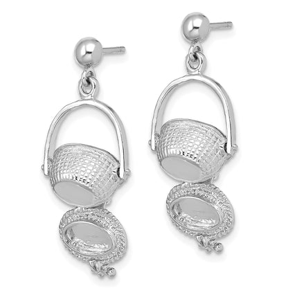 14K White Gold 3-D Nantucket Basket Opens Dangle Post Earrings