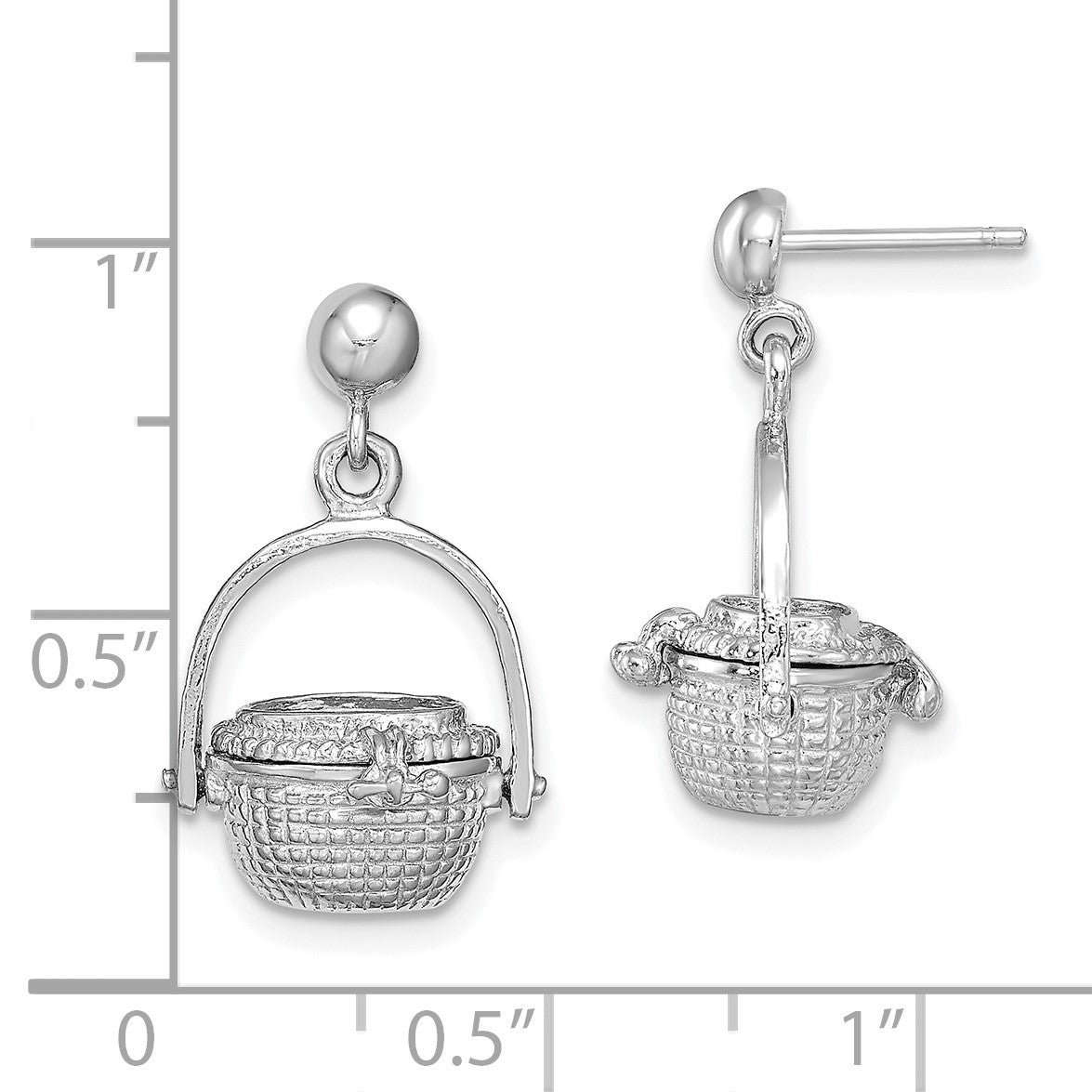14K White Gold 3-D Nantucket Basket Opens Dangle Post Earrings