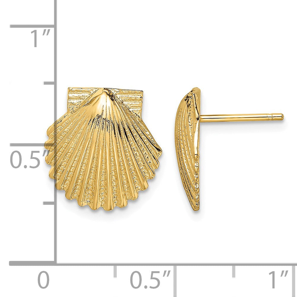 14K 2-D Polished Scallop Shell Post Earrings