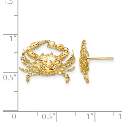 14K 2-D Blue Crab Post Earrings