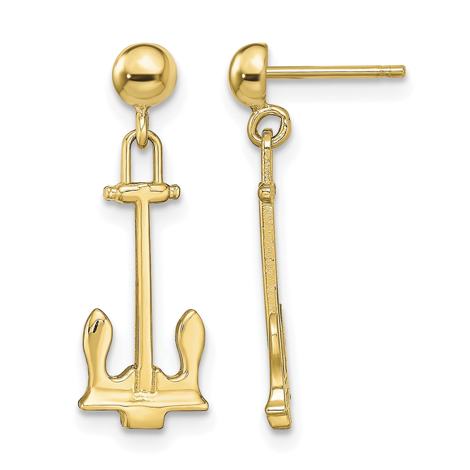 14K Polished Navy T-bar Anchor Dangle Post Earrings