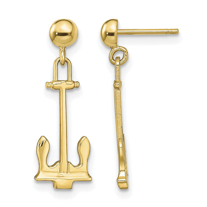 14K Polished Navy T-bar Anchor Dangle Post Earrings