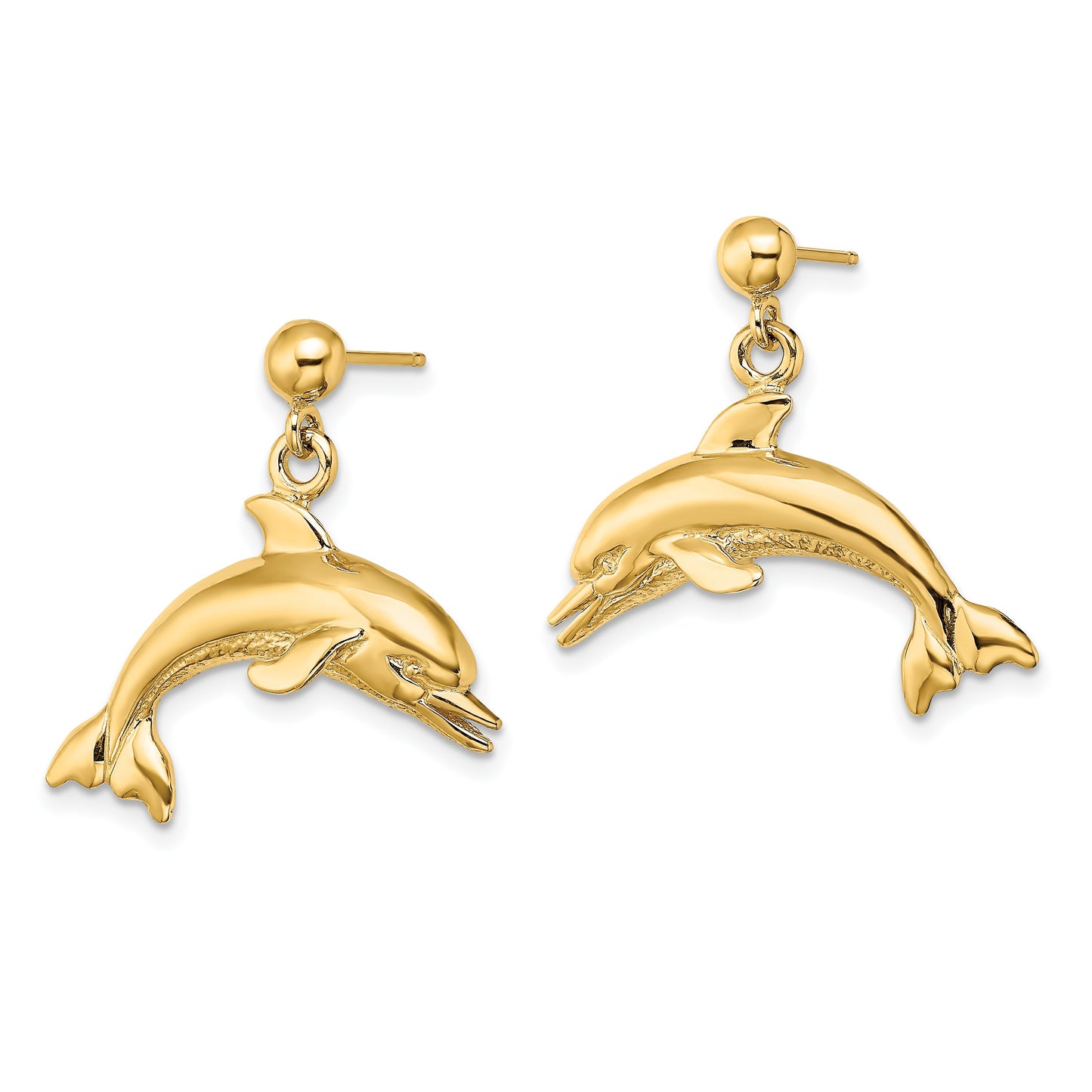 14K Jumping Dolphin Dangle Post Earrings