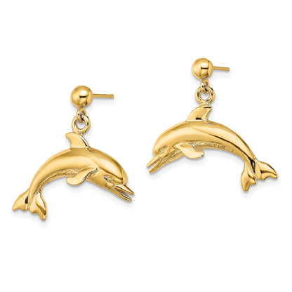14K Jumping Dolphin Dangle Post Earrings
