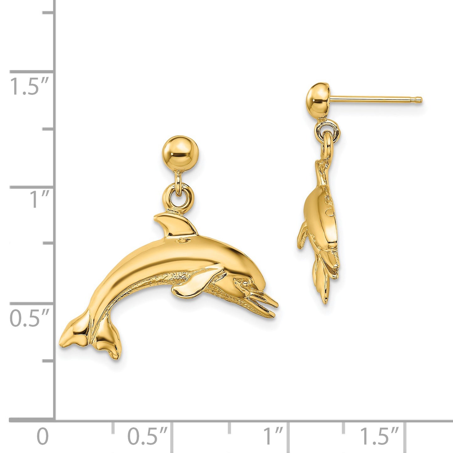 14K Jumping Dolphin Dangle Post Earrings