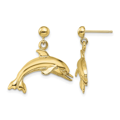 14K Jumping Dolphin Dangle Post Earrings