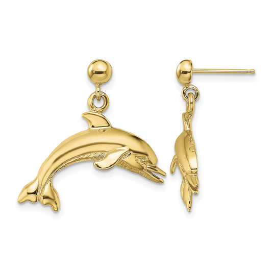 14K Jumping Dolphin Dangle Post Earrings
