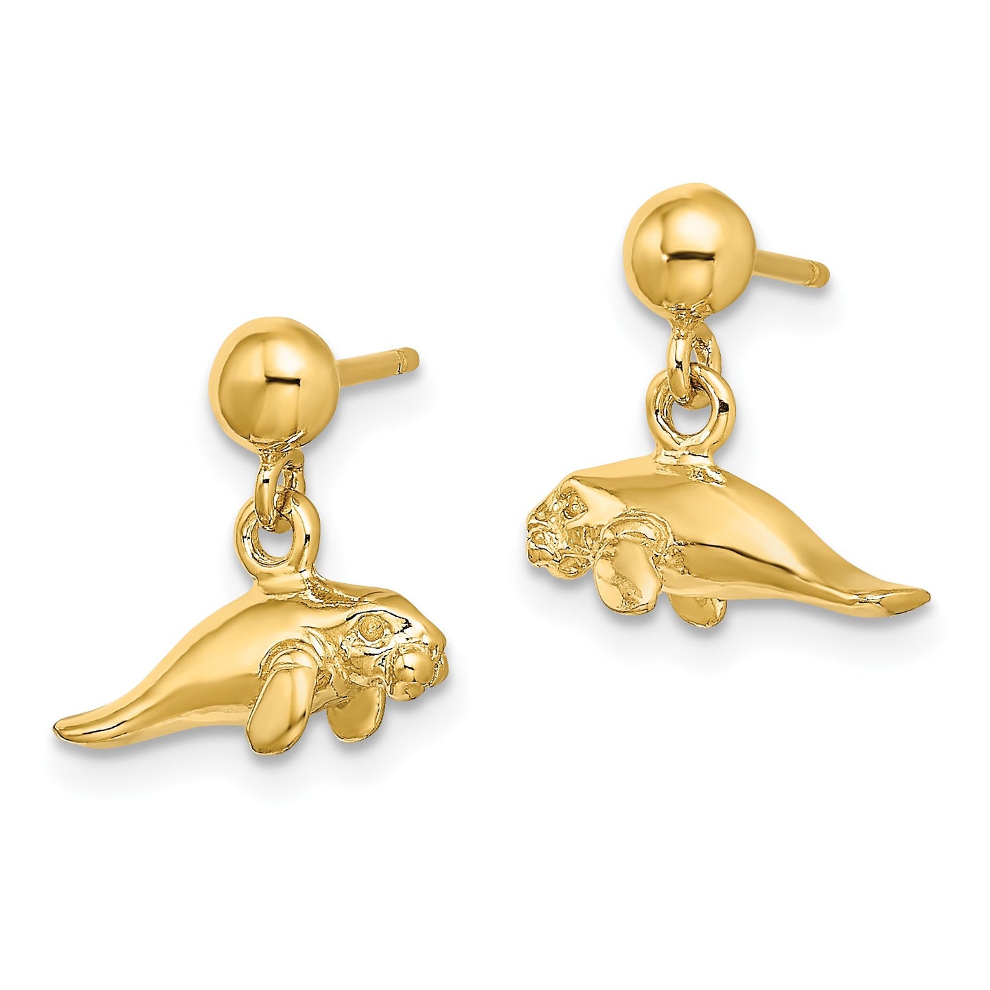 14K 3-D Polished Mini Manatee Dangle Post Earrings