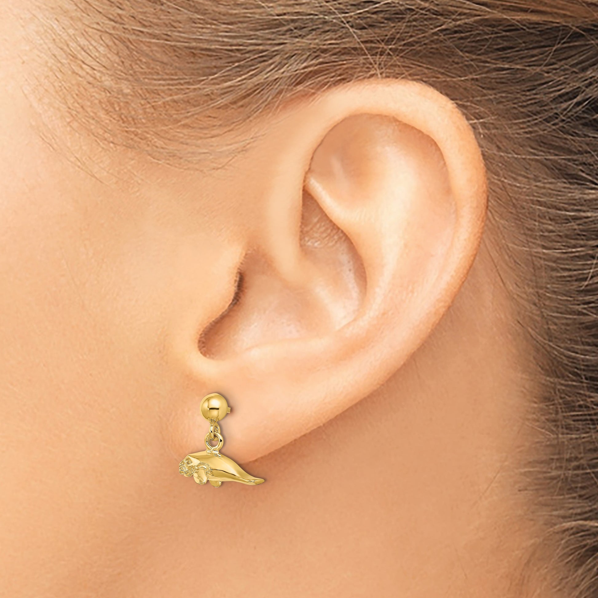 14K 3-D Polished Mini Manatee Dangle Post Earrings