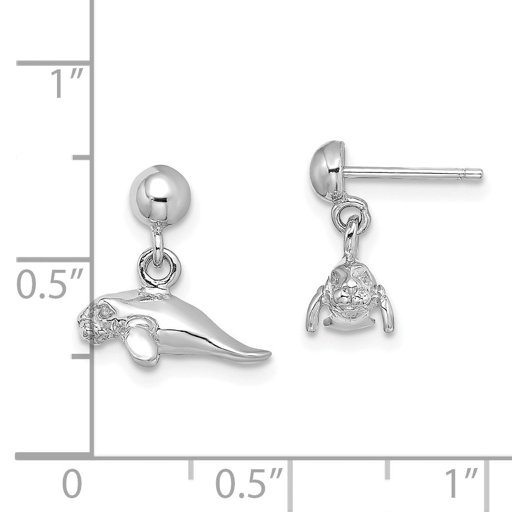 14K White Gold 3-D Polished Mini Manatee Dangle Post Earrings